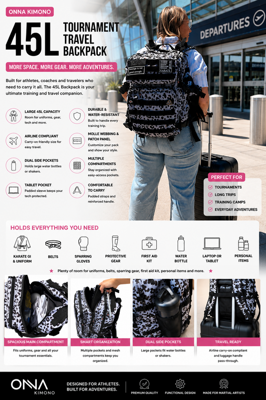 45L Tournament Travel Backpack | Karate Gear & Carry-On Bag | Onna Kimono