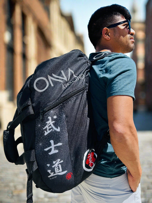 Budo duffel backpack with BUDO kanji on side 